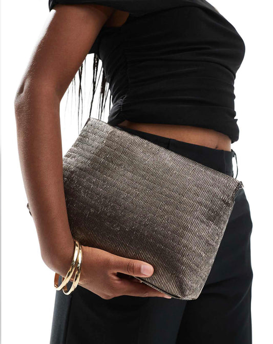 Gunmetal Silver Clutch Çanta