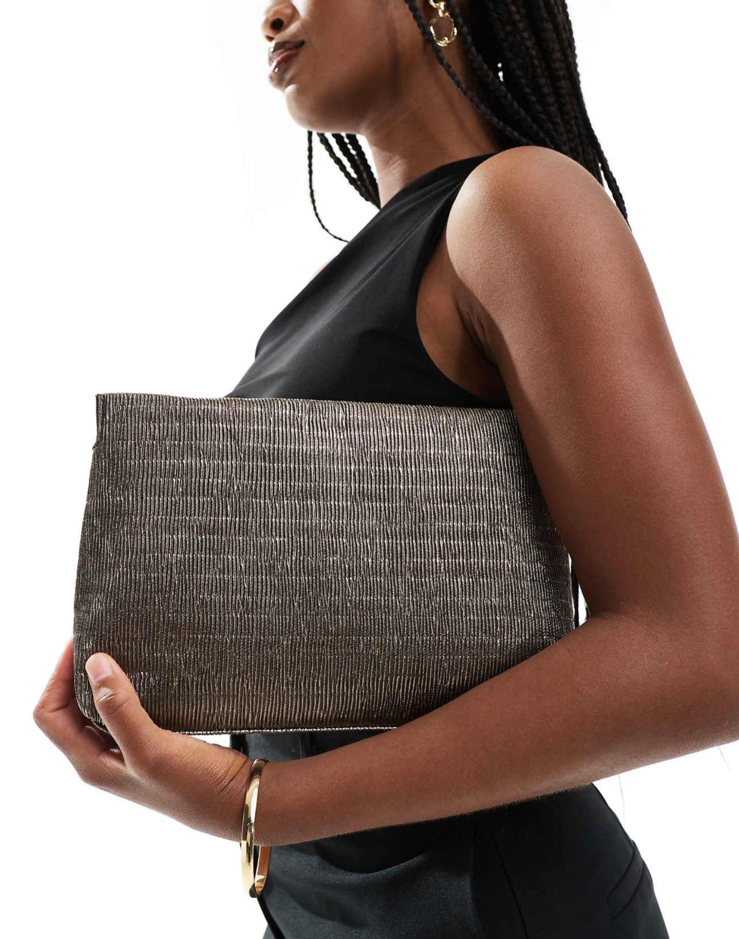 Gunmetal Silver Clutch Çanta