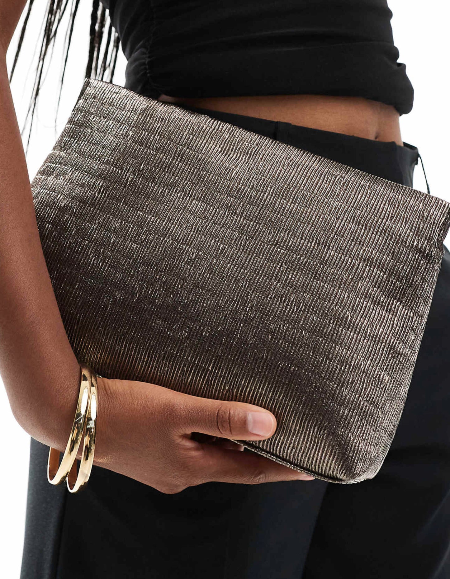 Gunmetal Silver Clutch Çanta